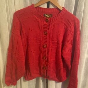 Pink Cottagecore knitted wool fine alpine wool sweater cardigan Sz medium/large
